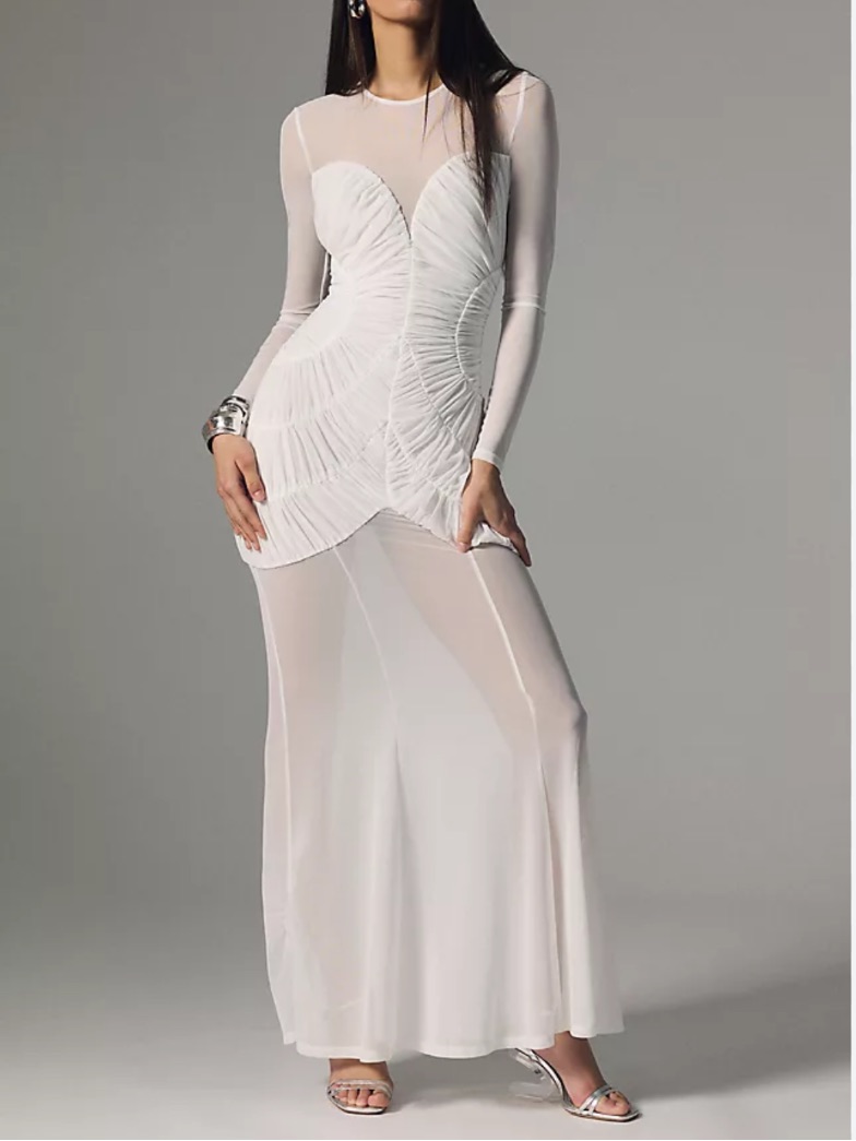 Anthropologie Misha Talitha White Sheer Long-Sleeve Maxi Dress New